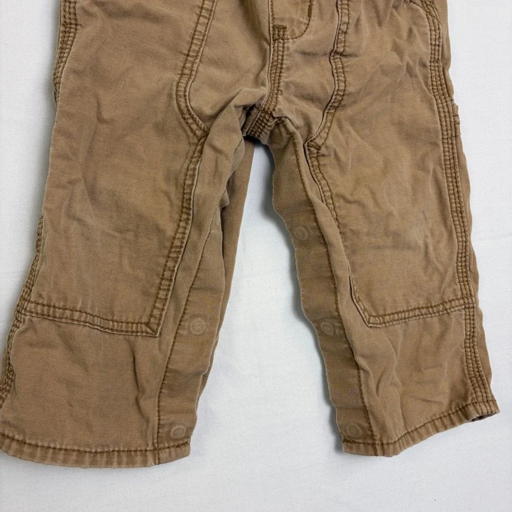 OshKosh Bgosh Kids Tan Canvas Overalls 12 Months Cotton Workwear Snaps Brown
